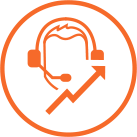 orange symbol of man wearing headset and positive trend